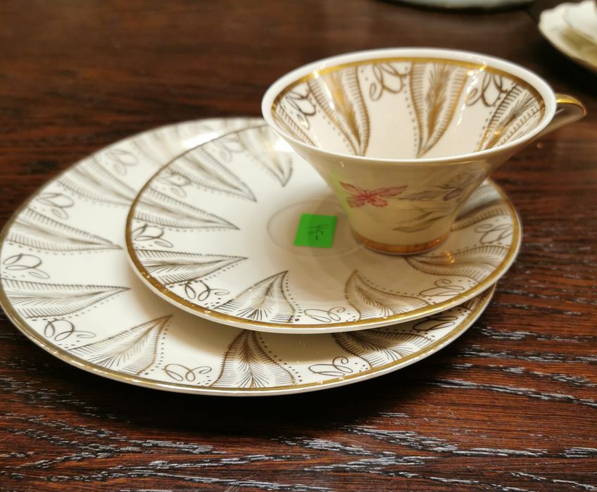 Stara porcelana Trio ecru złoto kwiat Bavaria