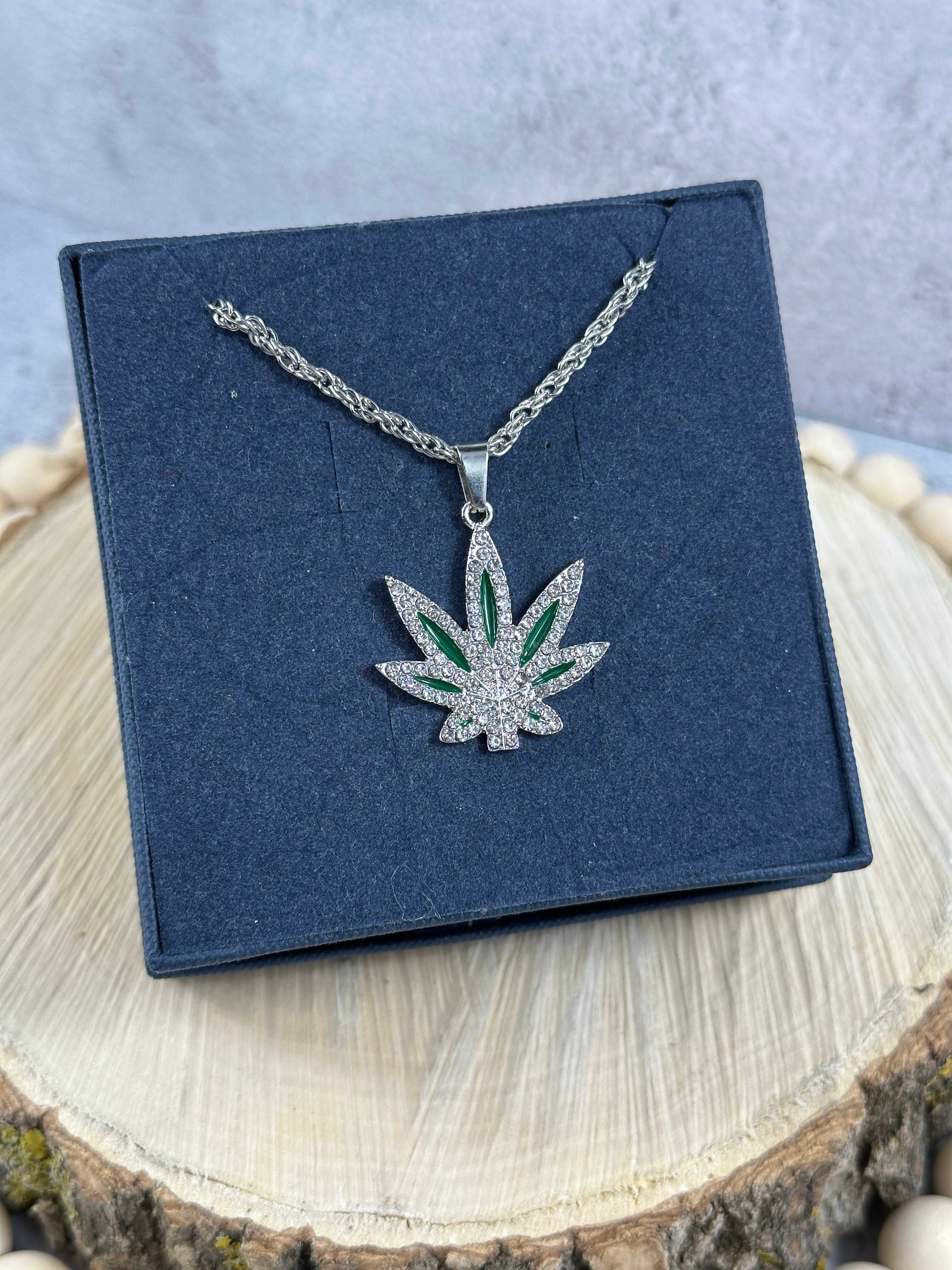 Naszyjnik Necklace Łańcuszek srebrny Weed Hip Hop Zioło 420 Liść Klon