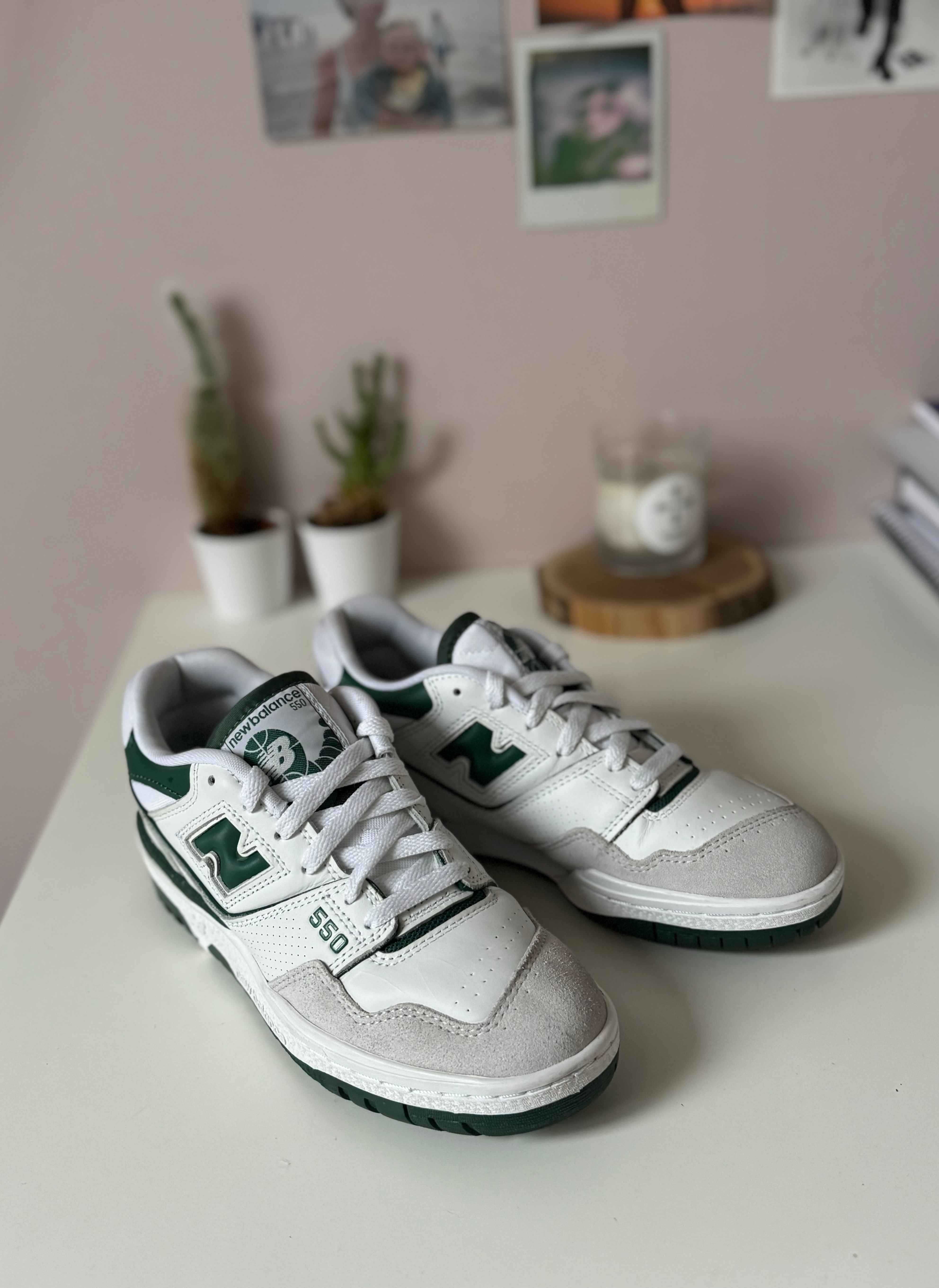 New Balance 550 white green with suede 38.5 jak nowe!
