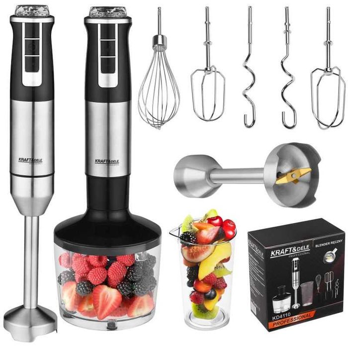 BLENDER MIKSER RĘCZNY 1500W SREBRNY LED + kielich akcesoria Kd4110