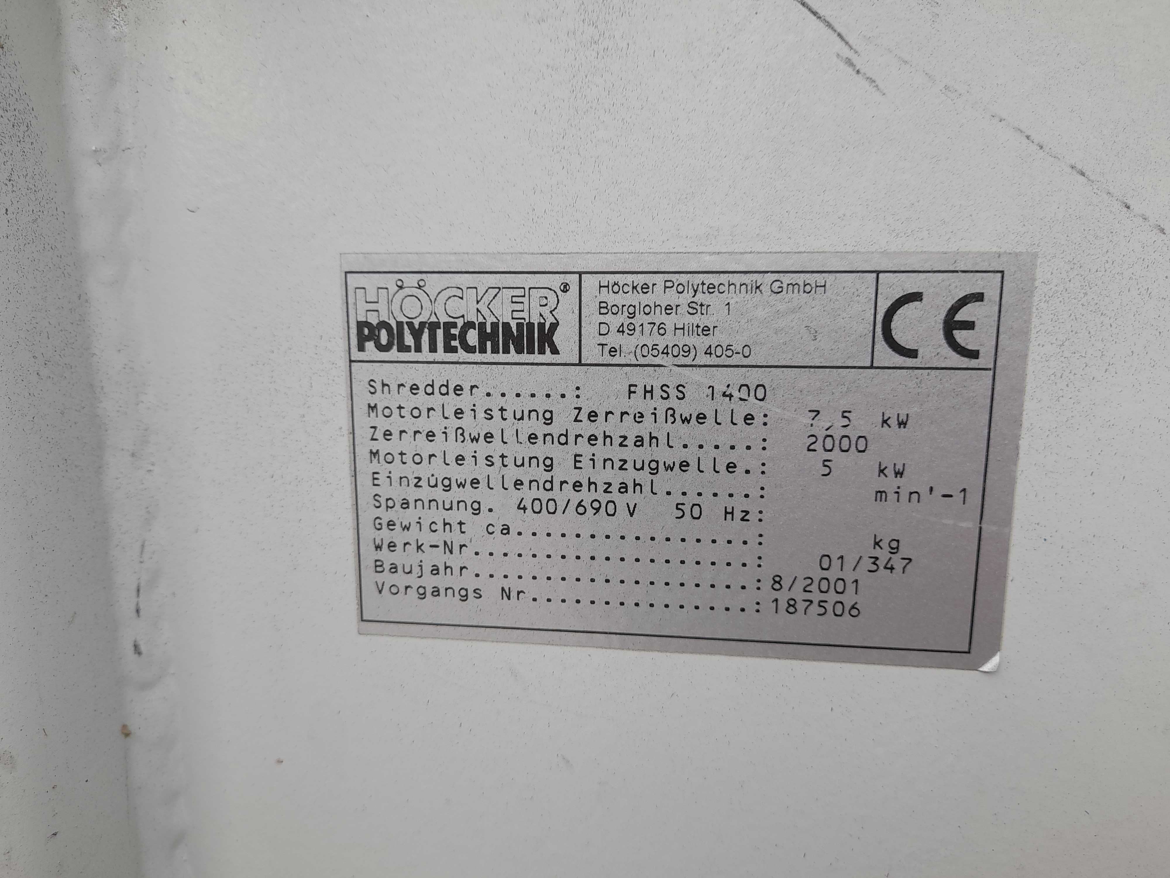 Rozdrabniacz shredder makulatura papier srtyropian HOCKER POLYTECHNIK