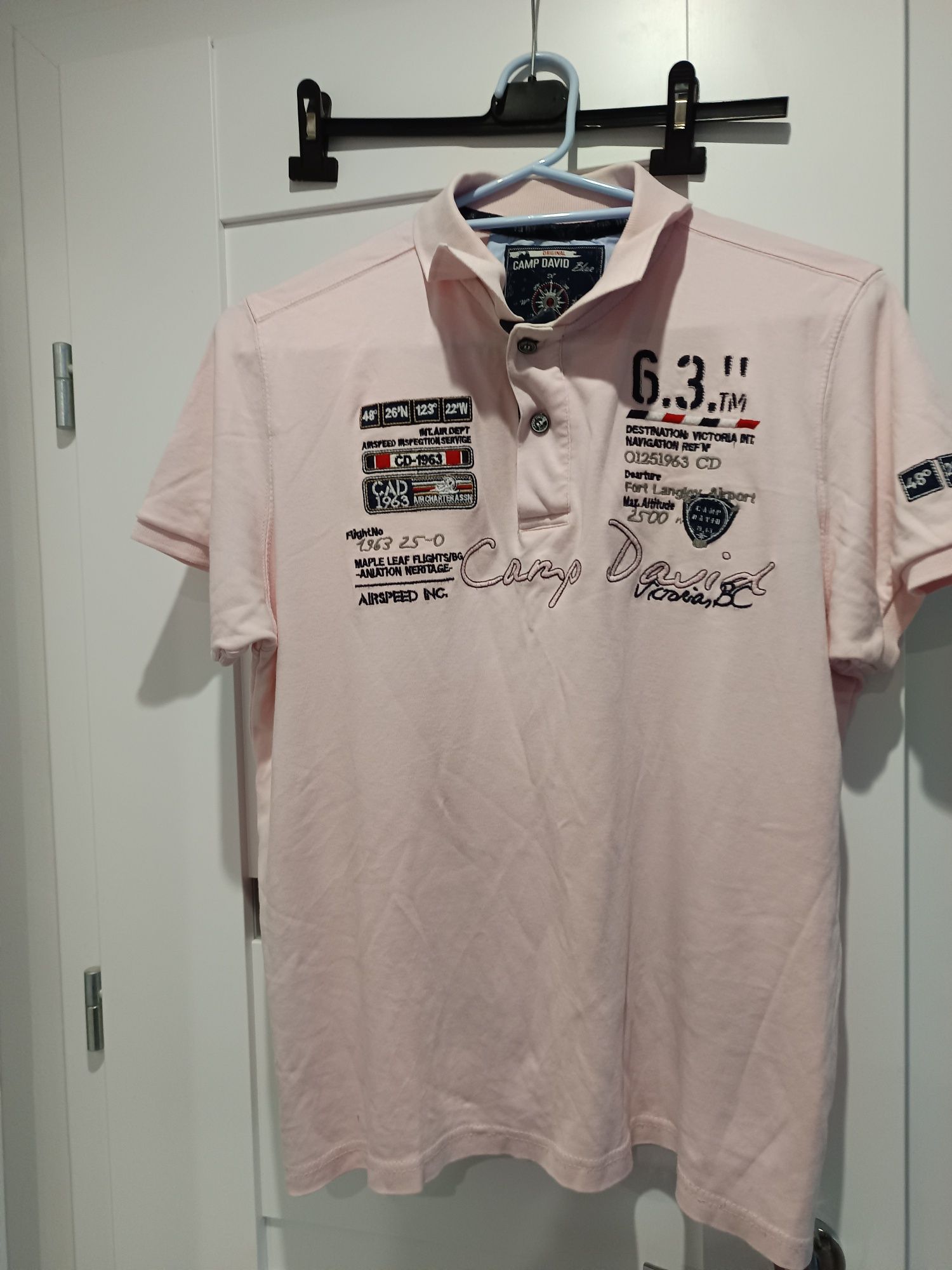 Koszulka typu polo różowa z kołnierzykiem orginalna Camp David  XL