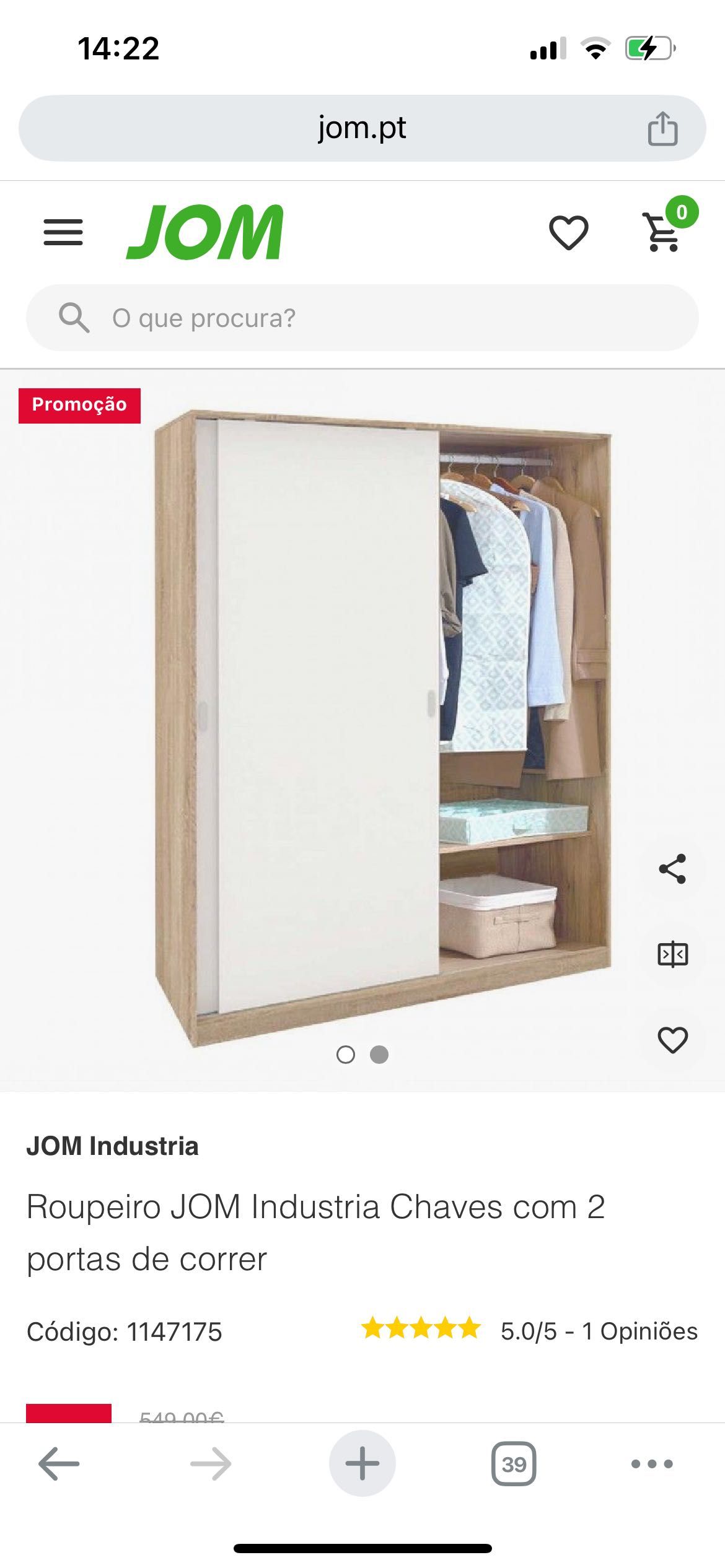 Roupeiro com duas portas da jom