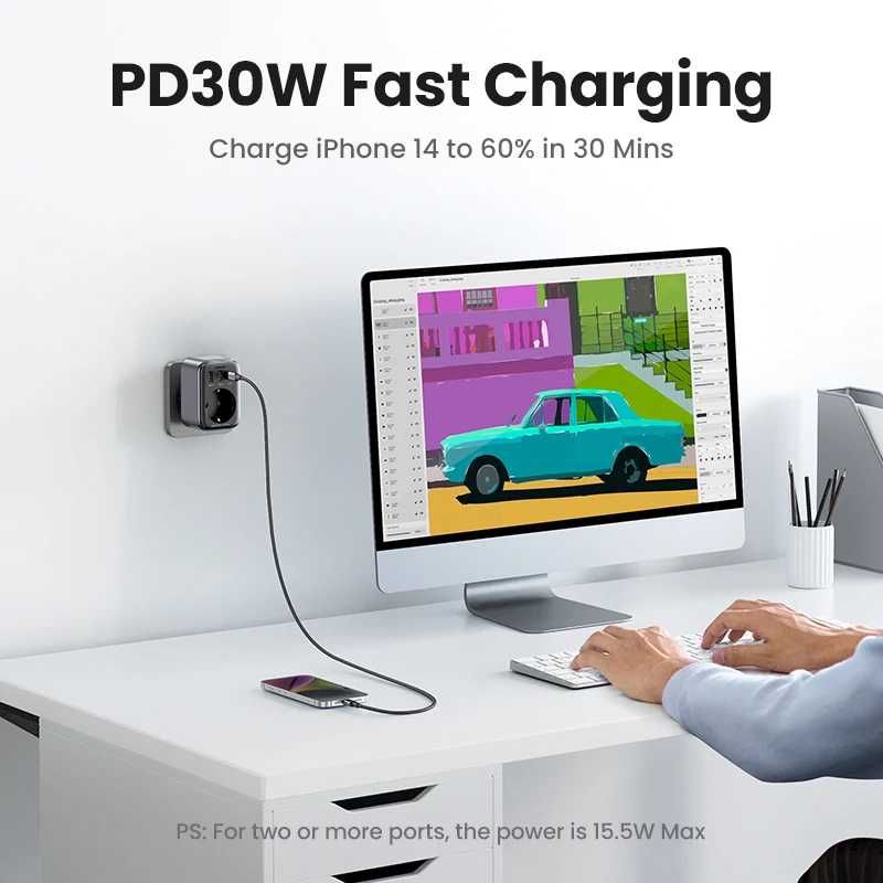 Розетка UGREEN CD314 GAN 30W outlet extender(90613) GRAY