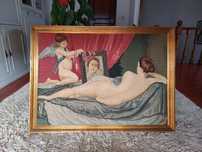 Quadro com bordado da ilha da Madeira e moldura em madeira