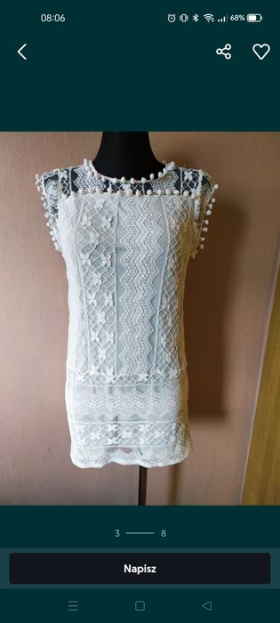 Biała Boho sukienka z pomponami letnia koronkowa gipiury bohoo