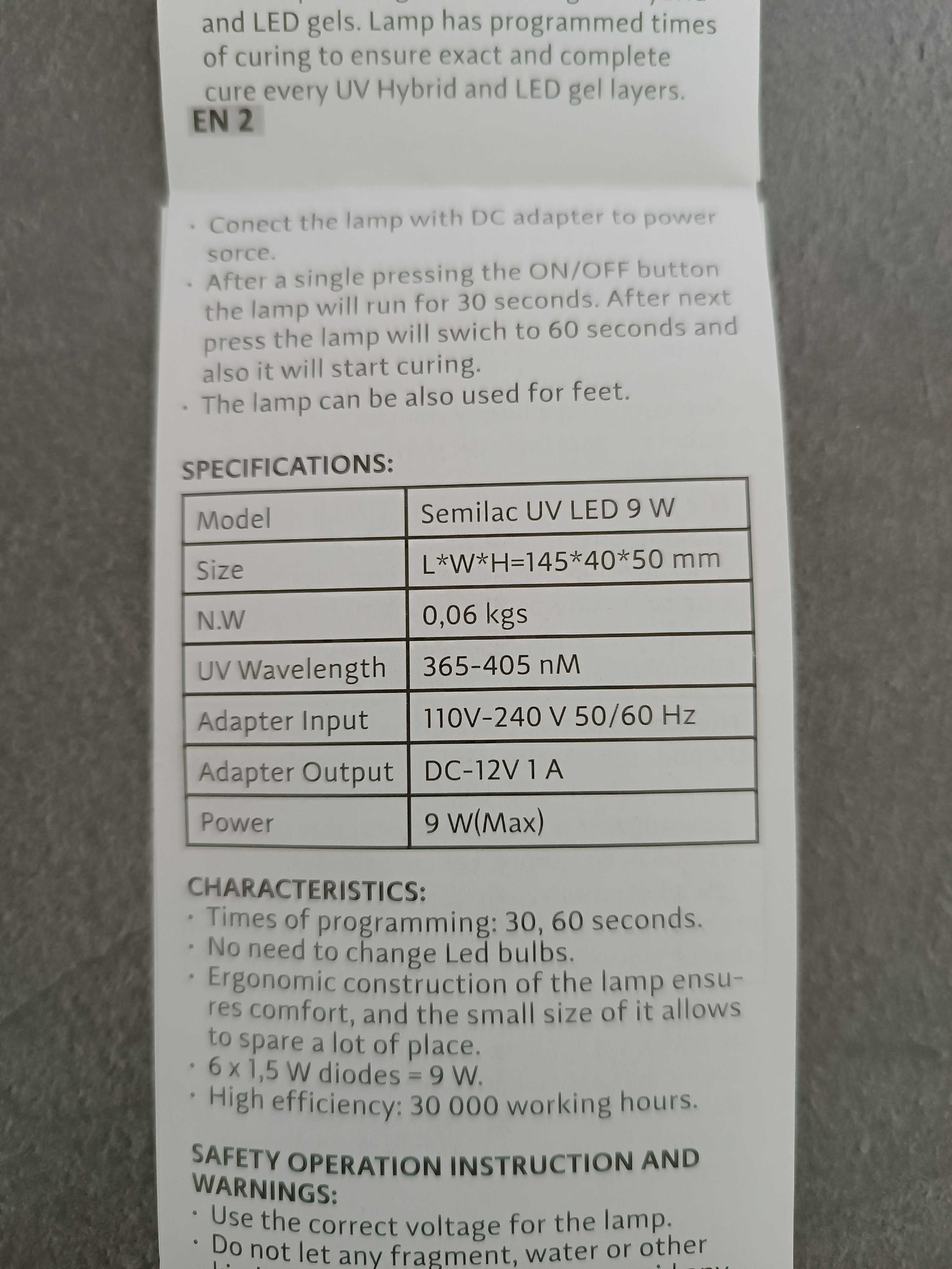 Lampa UV Led 9W Semilac