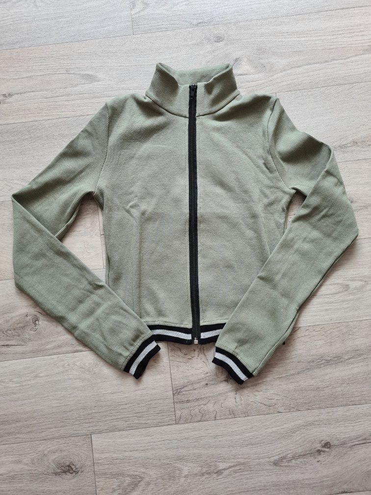 Komplet w prążek oliwka S/M dres damski bluza spodnie