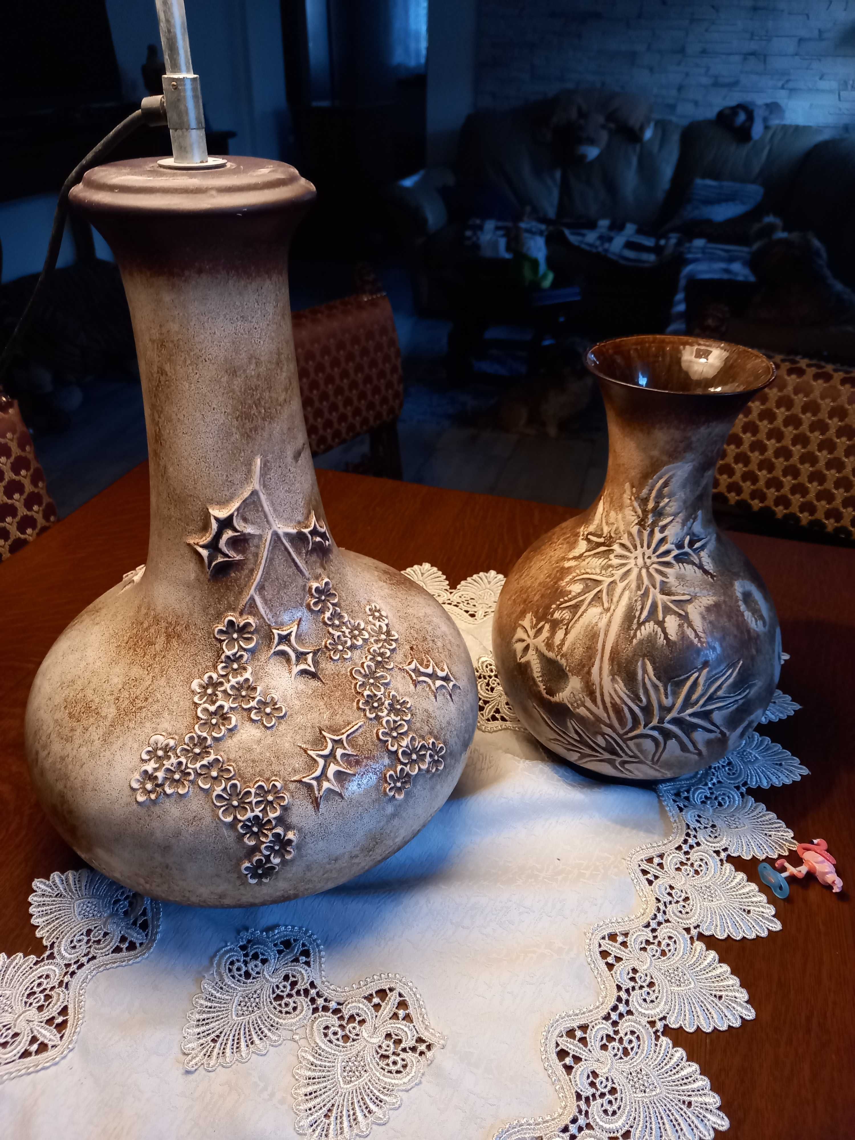 piękny duży wazon ceramiczny z motywem liści 34 cm
