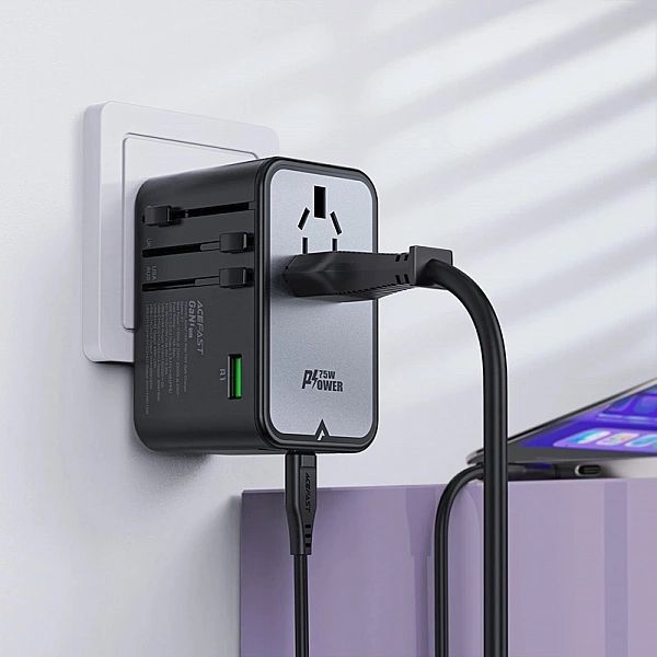 Adapter ładowarka podróżna Acefast Z1 GaN 75W PD 3x USB-C 2x USB-A - c
