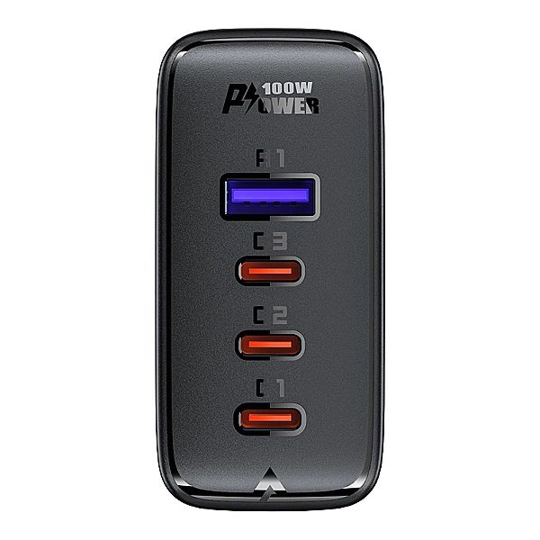 Acefast szybka ładowarka sieciowa GaN 3xUSB-C/1xUSB-A 100W czarna + ka