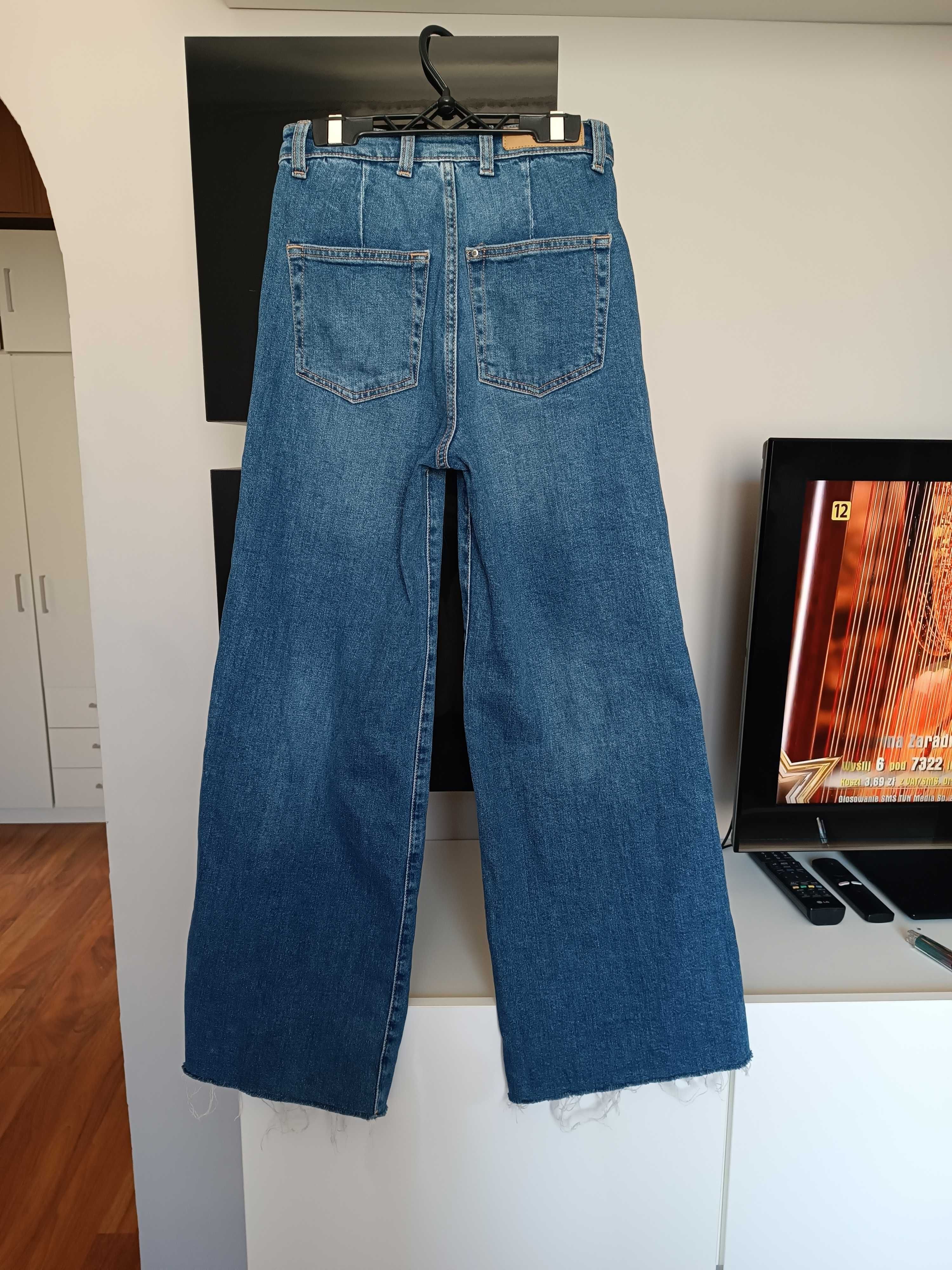 Jeansowe spodnie szeroka nogawką wysoki stan culotte H&M wide leg