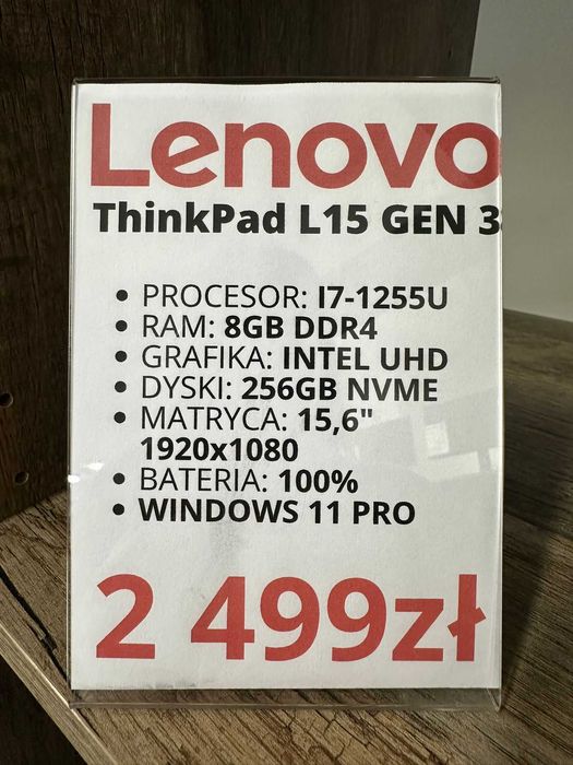 Laptop Lenovo ThinkPad L15 GEN 3 I7-1255U/8GB/256GB/WIN 11 gwarancja