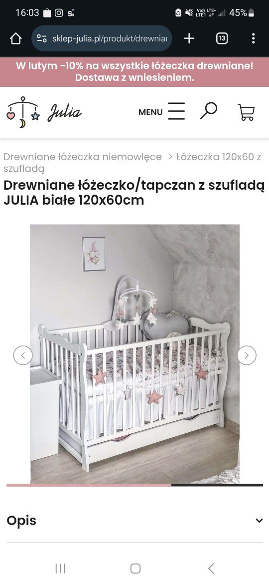 Łóżeczko z szufladą i materac