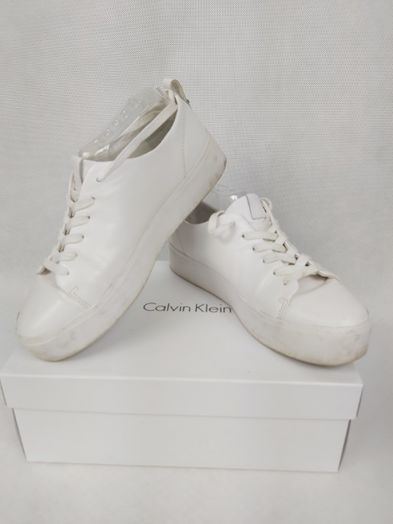 Skórzane sneakersy CALVIN KLEIN białe platforma oryginalne 40 janet