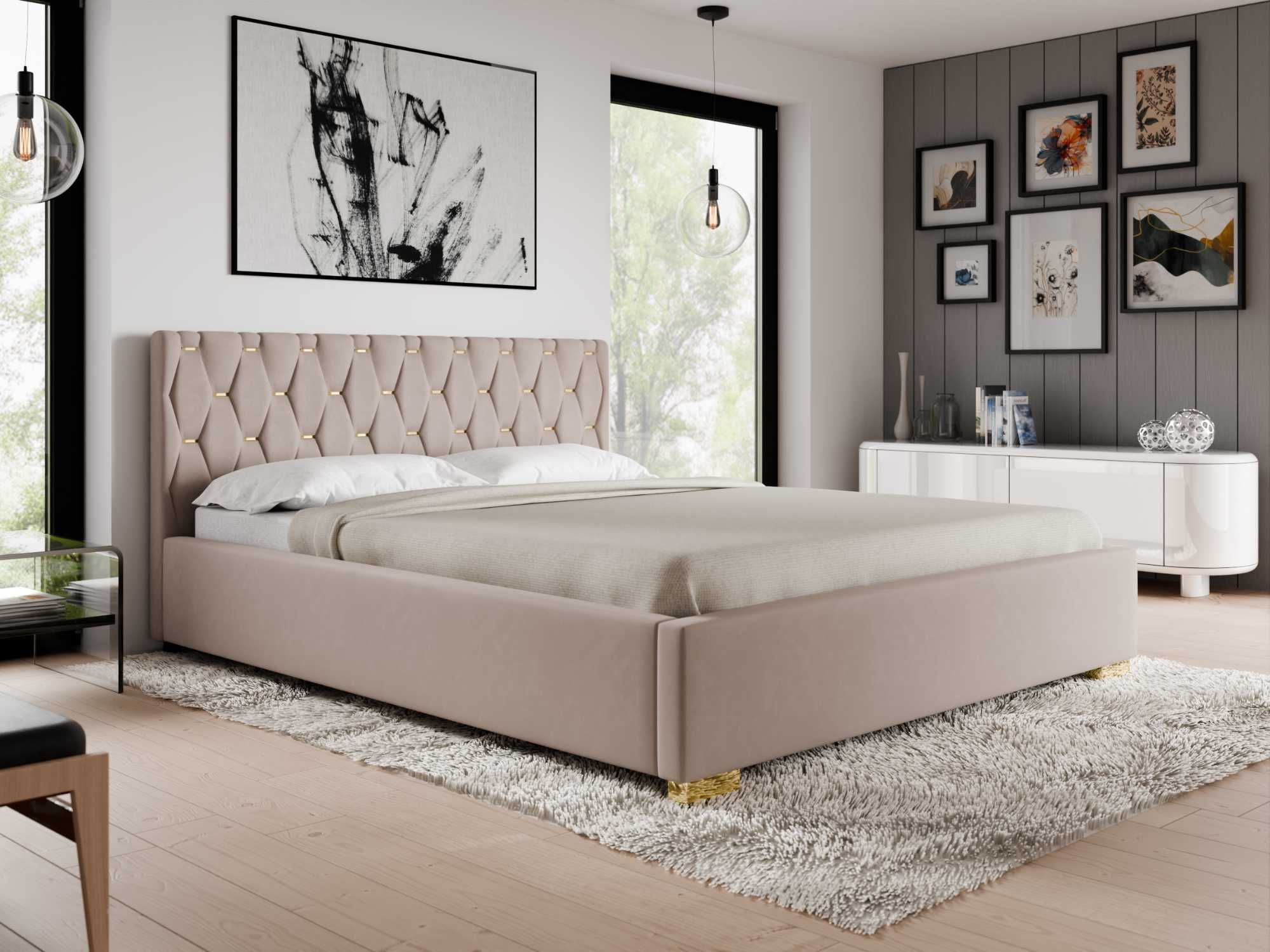 Łóżko sypialniane tapicerowane Patrycja producent 140x200 Glamour