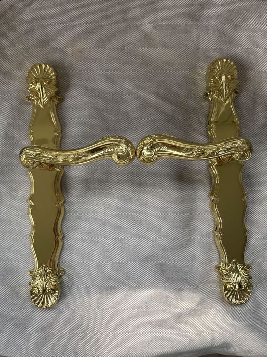 Klamka do drzwi - Szyld długi - Mosiądz PVD - Włoski barok