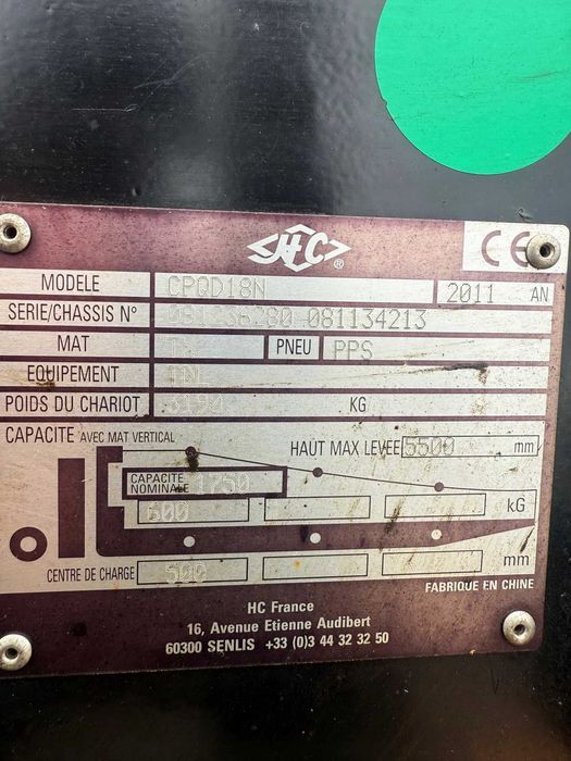 wózek widłowy terenowy HC CPQD18 LPG 1800kg Triplex 5.50m 2011r NISSAN