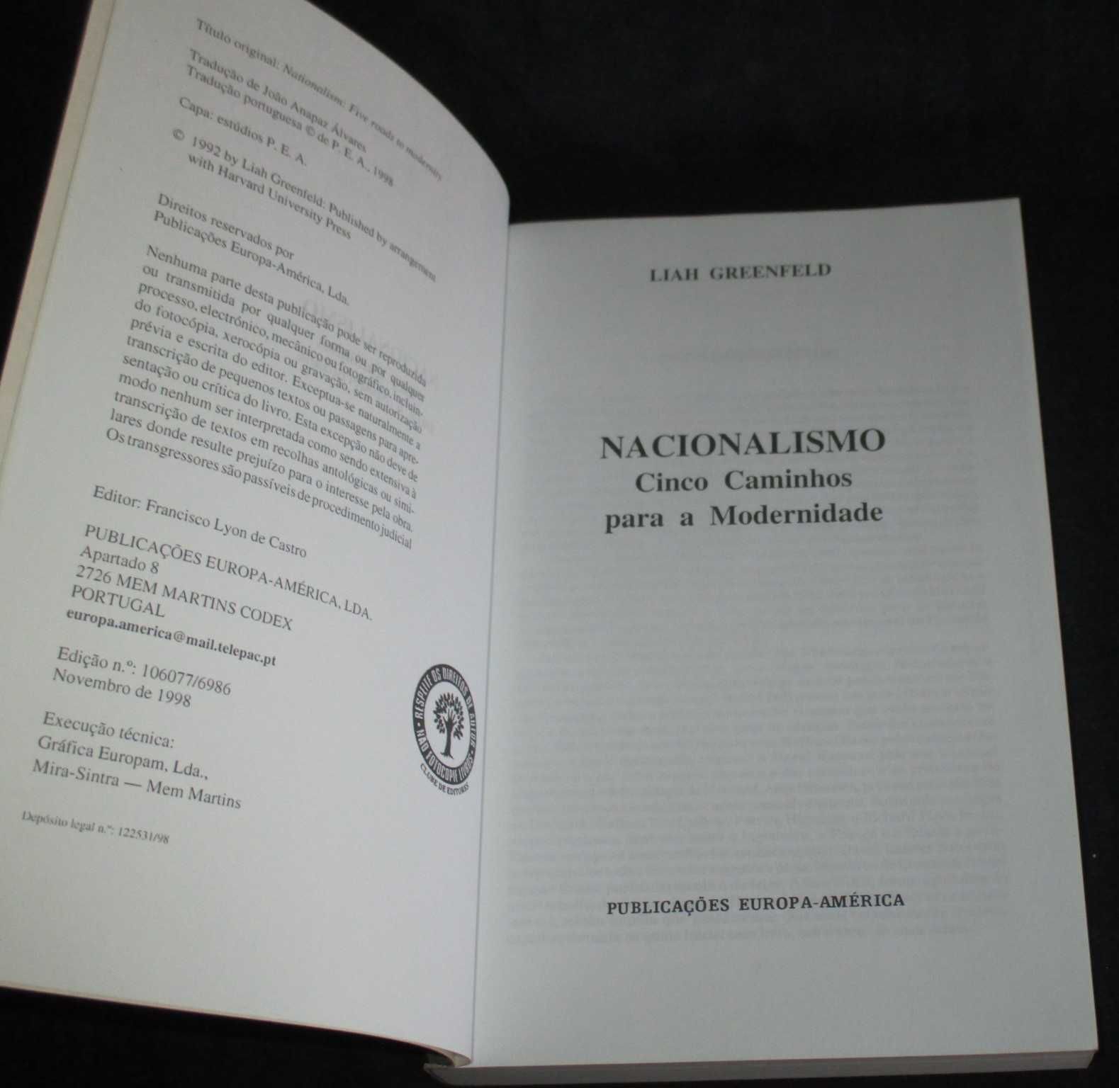 Livro Nacionalismo Cinco Caminhos para a Modernidade Liah Greenfeld