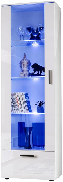 Witryna Szklana Regał Salon Biały z Półkami Bez LED 192x60