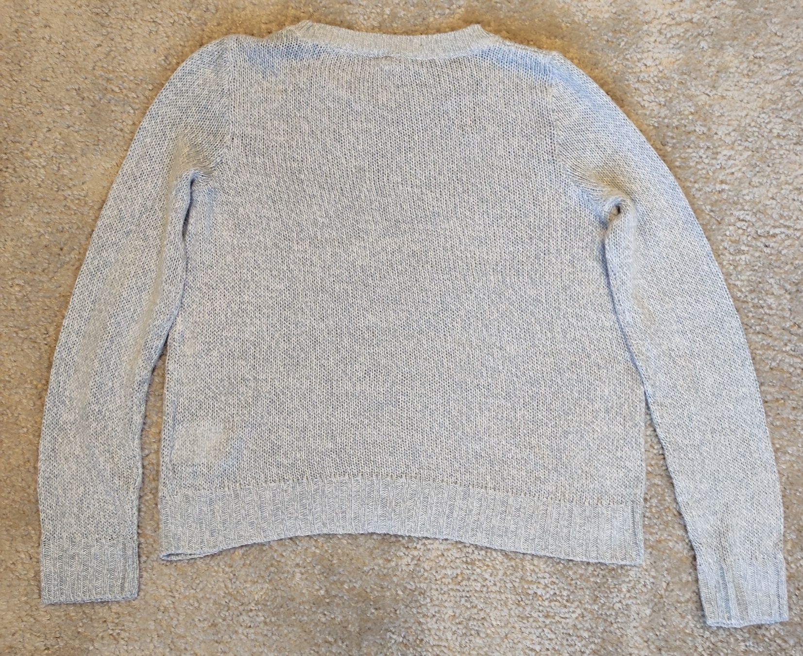 Sweter damski, niebieski, półokrągły dekolt, prążkowane ściągacze, H&M