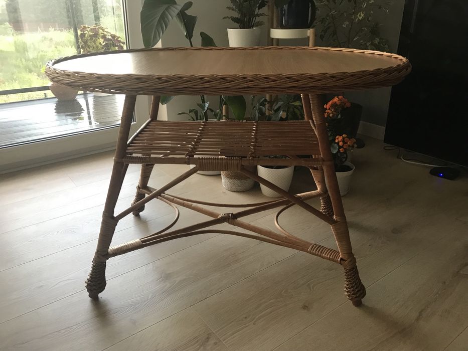 Stolik kawowy owalny 83 x 62 x 64cm wiklina na balkon do salonu okazja