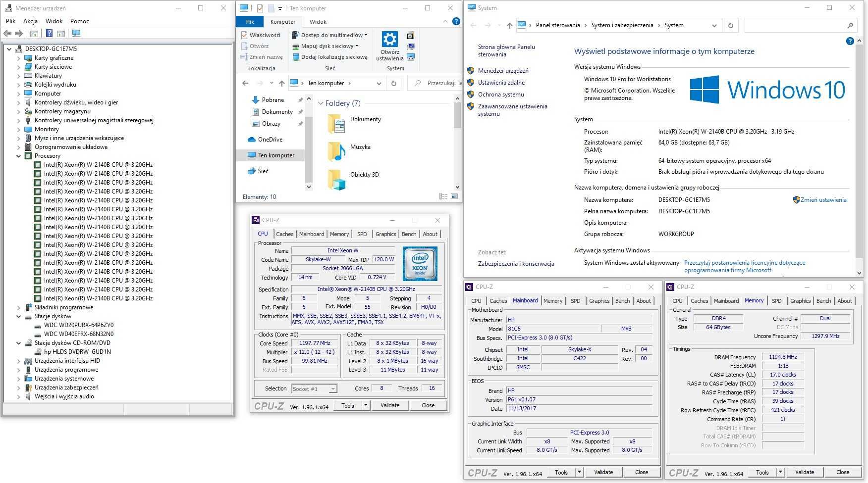 Serwer HP Z4 W-2140b 64GB RAM