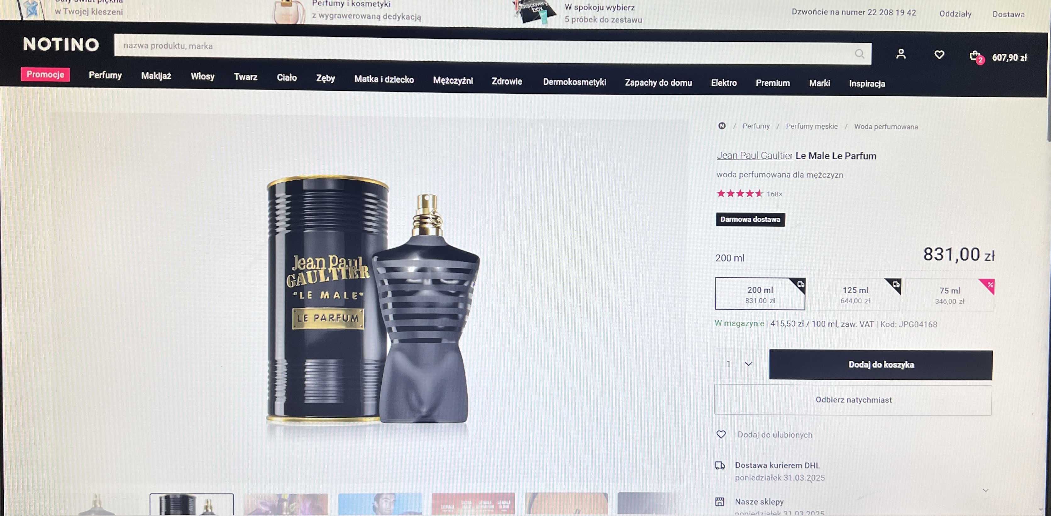 Perfumy męskie Jean Paul Gaultier  Le Male 200 ml - perfumeria Notino