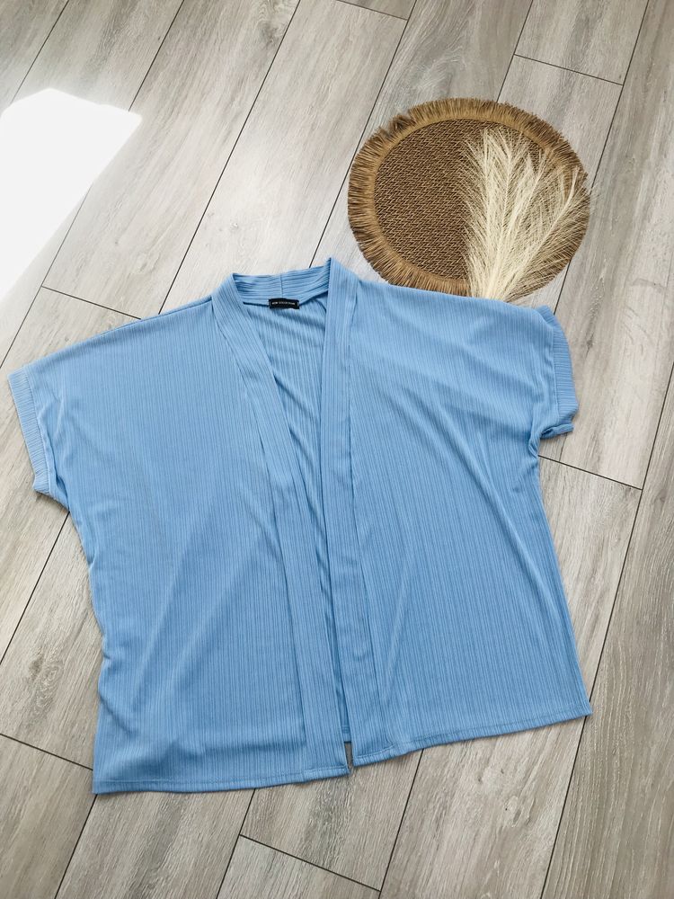 Bluzka damska narzutka S M L Xl niebieska z krotkim rekawem kardigan