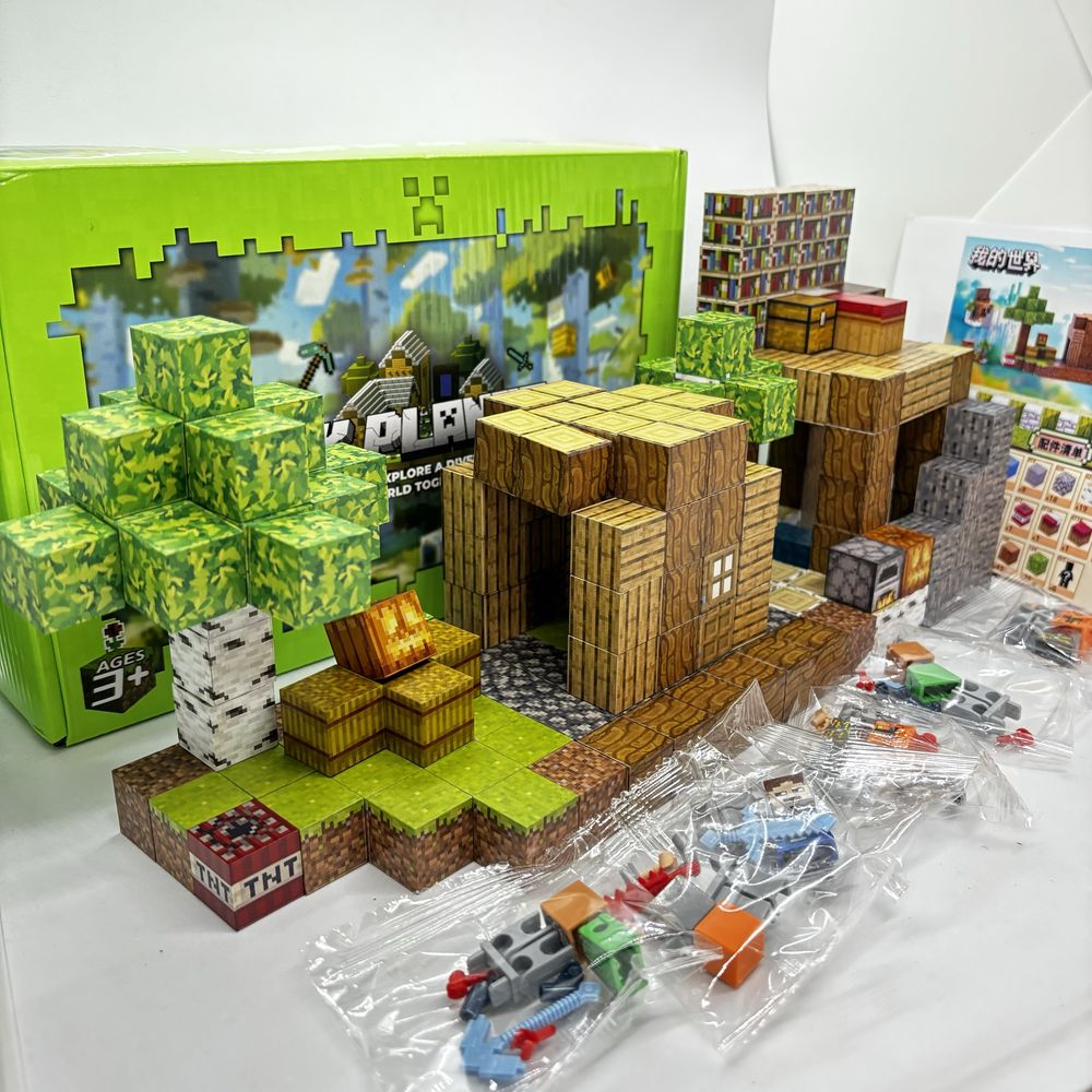 200шт + 6 фігурок Магнітний конструктор майнкрафт minecraft кубики