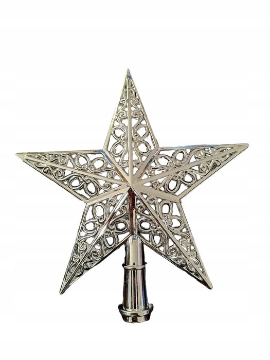 Gwiazda Ażurowa, Czubek, Ozdoba Na Choinkę 21 Cm Srebrny