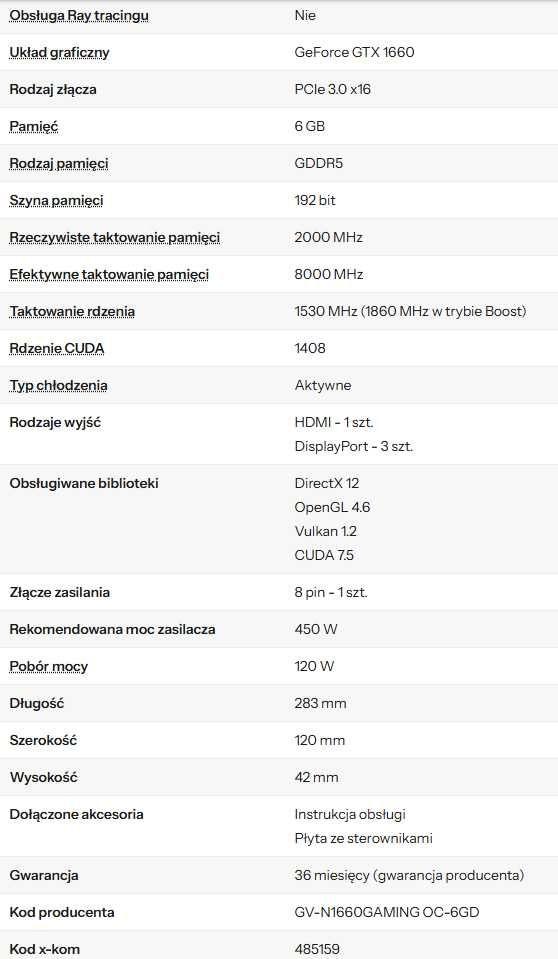 Gigabyte Nvidia GeForce GTX 1660 GAMING OC 6G Karta Graficzna 6GB DDR5