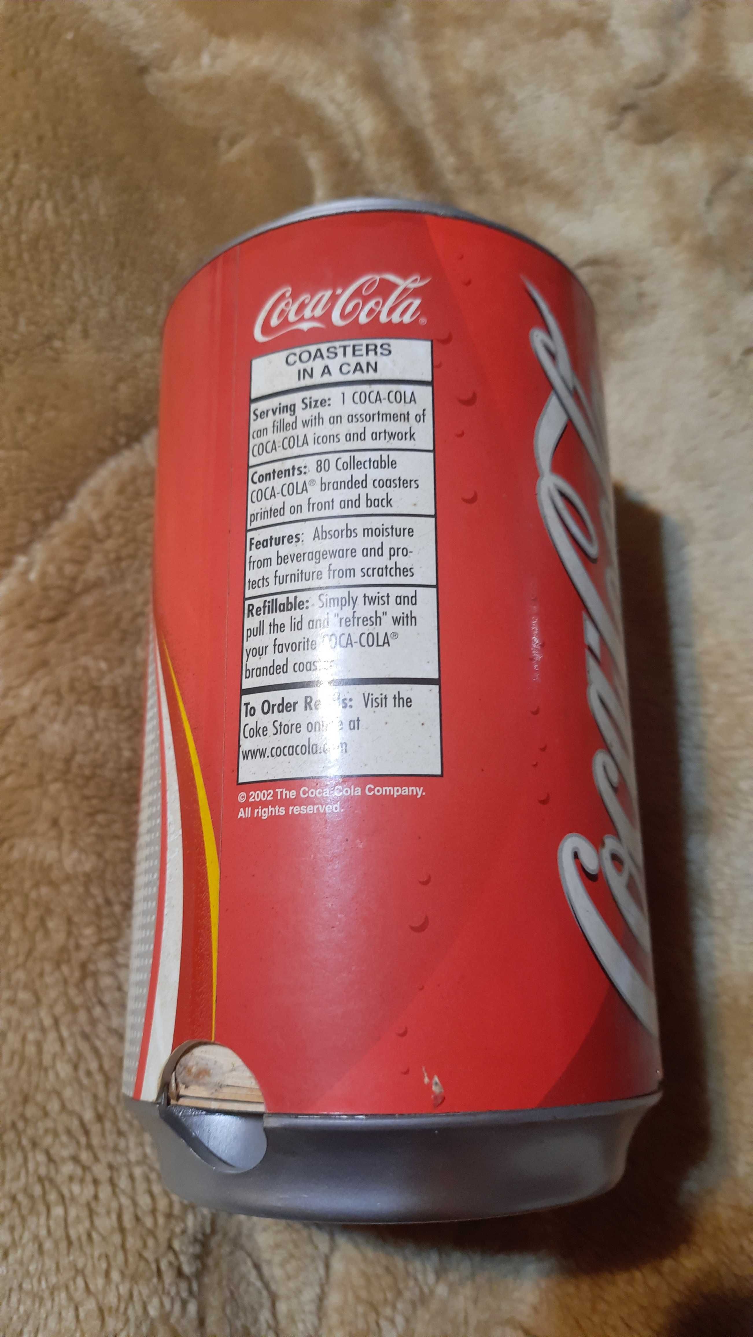 Kolekcjonerska puszka Coca Cola z podkładkami pod szklankę