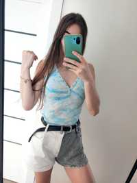 Bluzeczka pastelowa marmurkowa podkoszulek prążkowany Zara