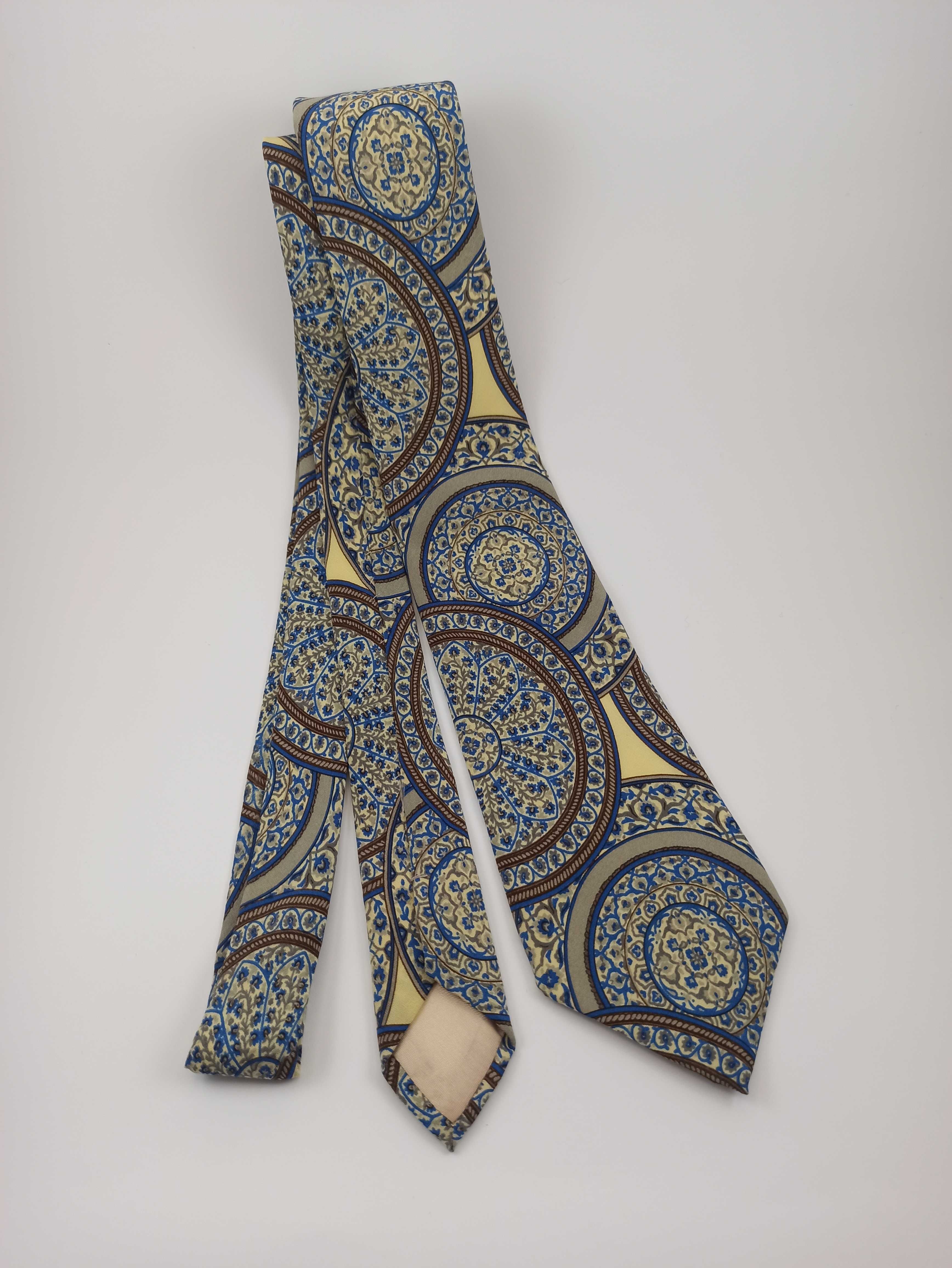 Lanvin paris żółty jedwabny krawat ornamenty