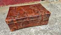 Stara walizka podróżna skóra drewno, vintage, przedwojenna