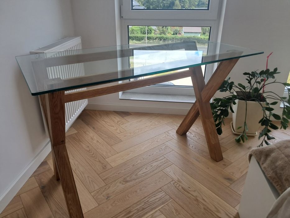 Wyjątkowe dębowe szklany blat. Stan idealny