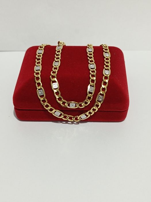 Złoty łańcuszek splot Pancerka ze wzorem greckim dł.55cm, złoto 585