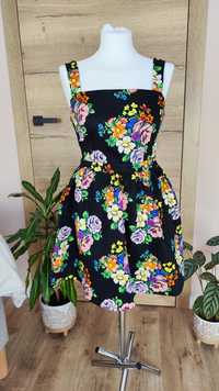 Sukienka w kolorowe kwiaty retro vintage pin-up Atmosphere S