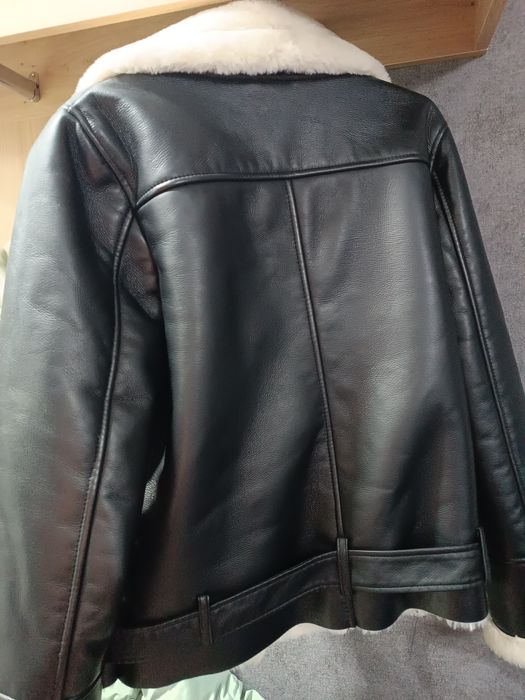 Дубльонка авіатор з якісної екошкіри й білим хутром