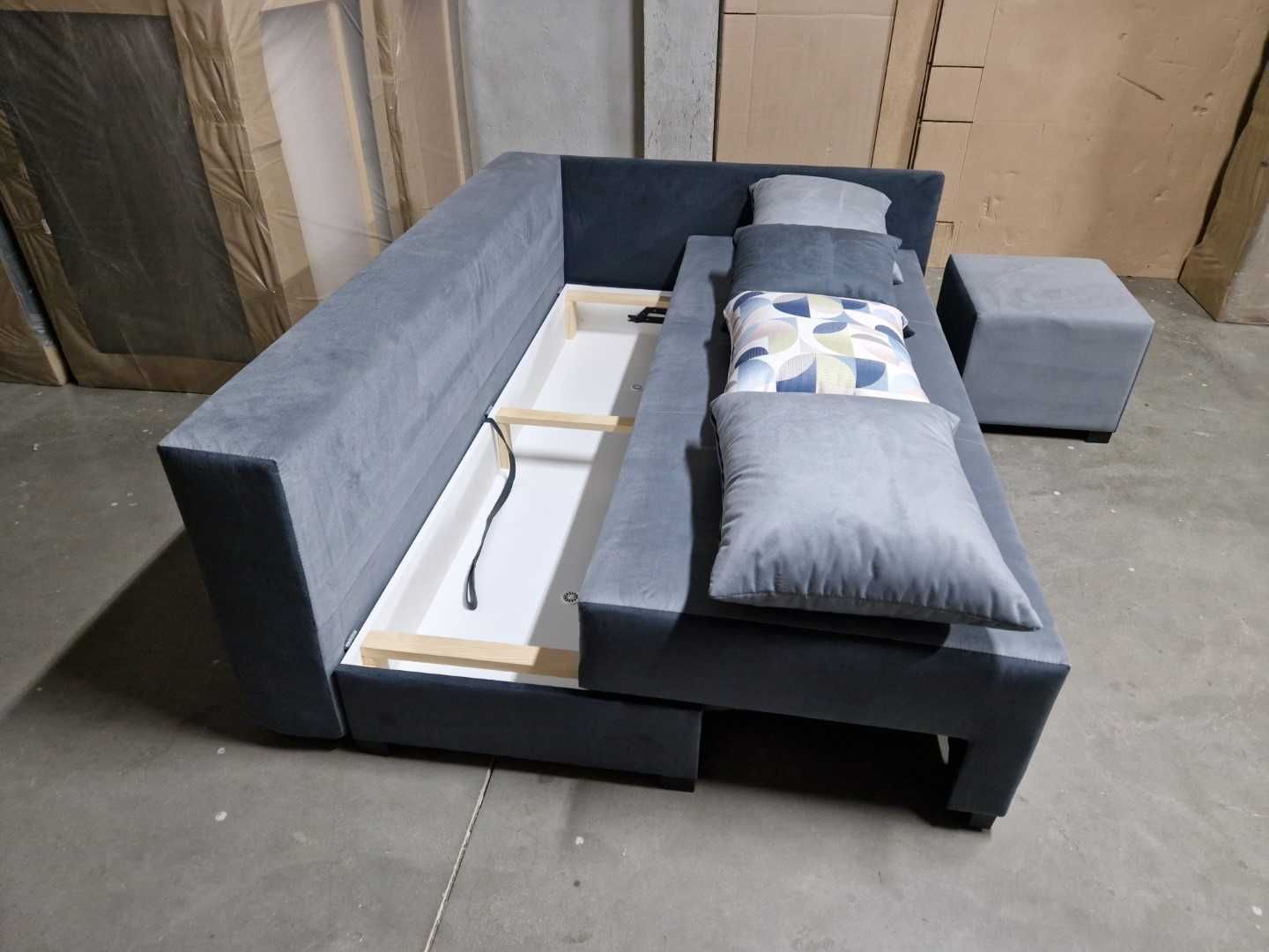 NOWA sofa narożna z pufą BONNELL funkcja spania + duży schowek automat