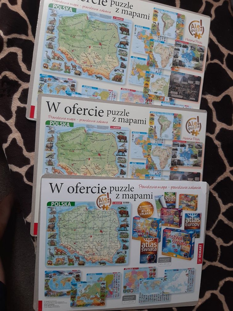Puzzle mapa świata Europy Polski zestaw 3szt