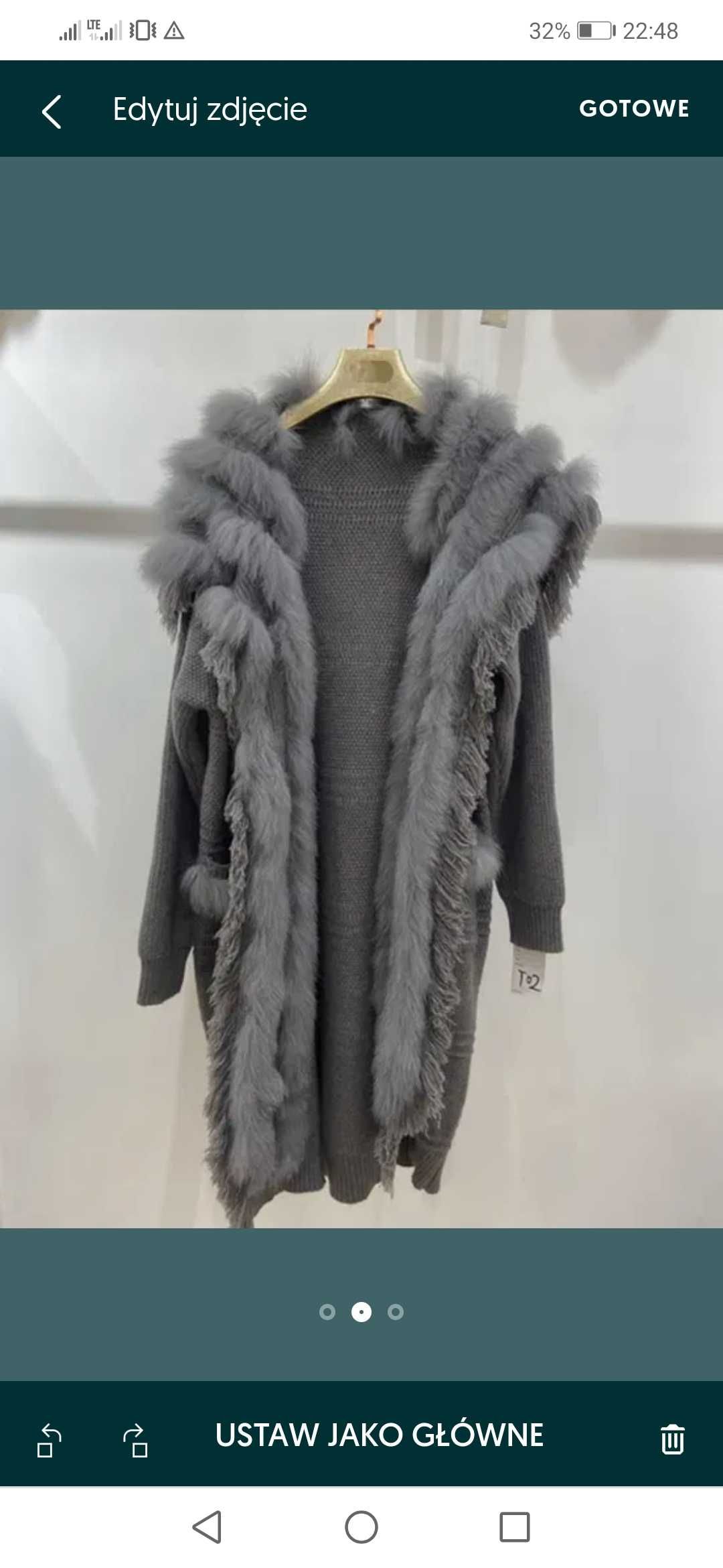 Sweter długi z futrem lis naturalny futro nowość premium