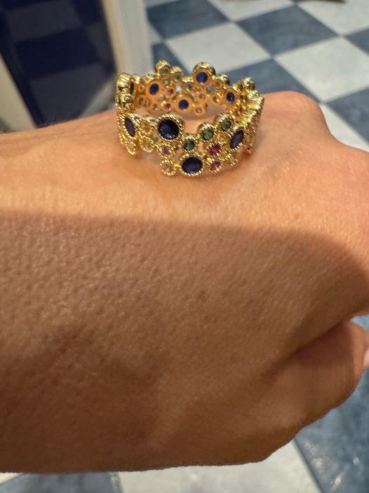 Pierścionek obrączka multikolor kolorowe cyrkonie Premium