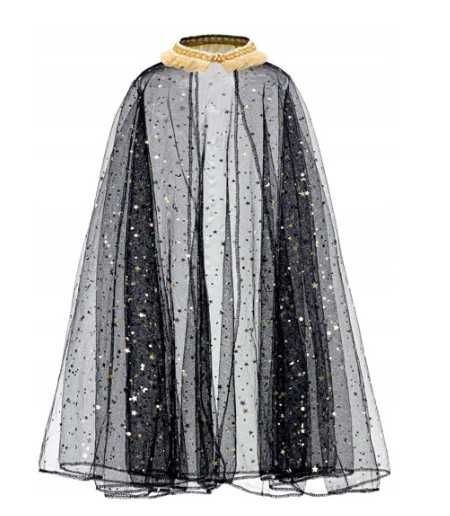 Czarna Peleryna Wróżka z Złotymi Gwiazdkami 3-7 lat Andrzejki Karnawał