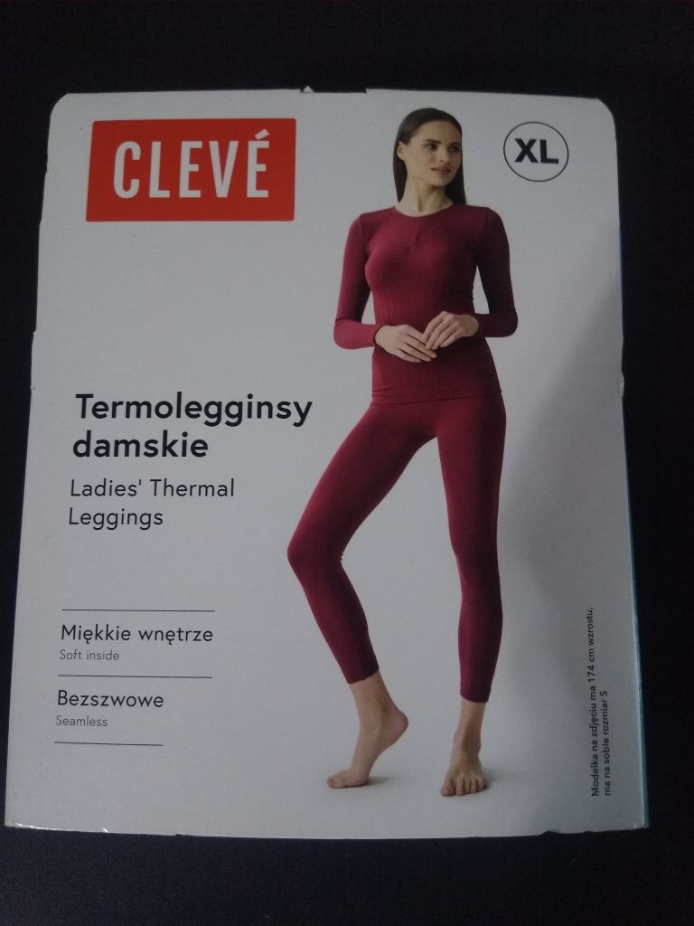 NOWE legginsy termoaktywne damskie CLEVE bezszwowe XL bordowe miękkie