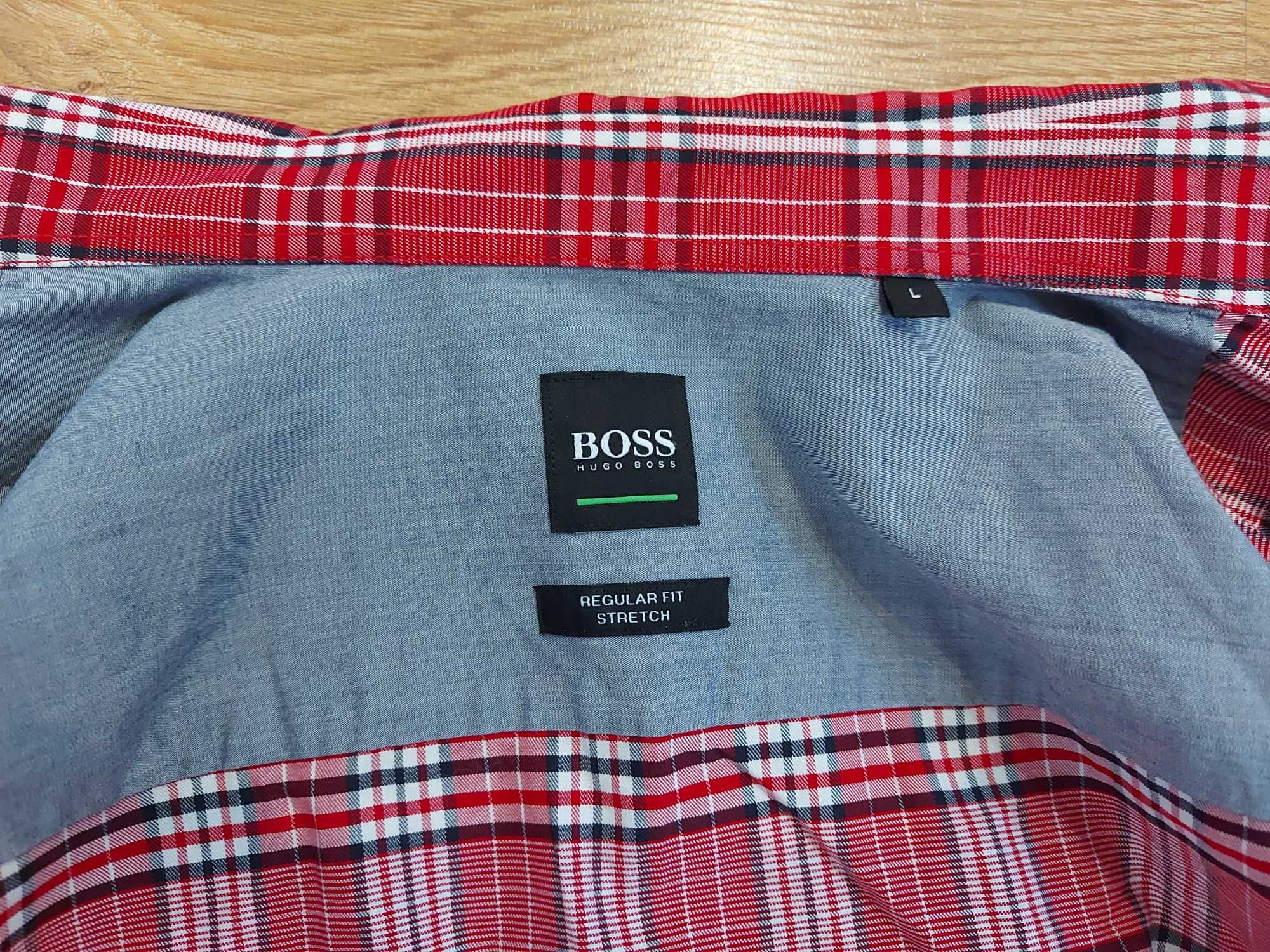 Boss Hugo Boss czerwona męska koszula w kratkę z krótkim rękawem L