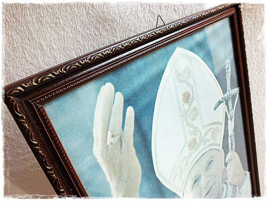 Stary Obraz Polski Papież Ojciec Święty Jan Paweł II 52cmx37cm