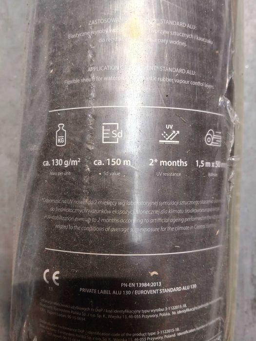 Nowa Folia paroizolacyjna STANDARD ALU 1,5X50M 130G
