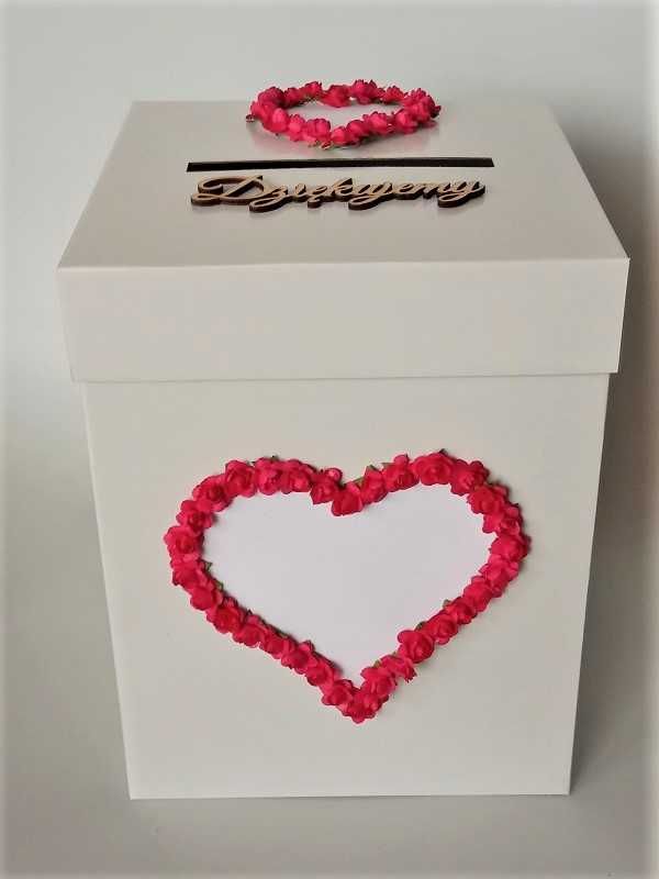 PK7G * Ślubne pudełko na koperty od gości z różowymi różyczkami